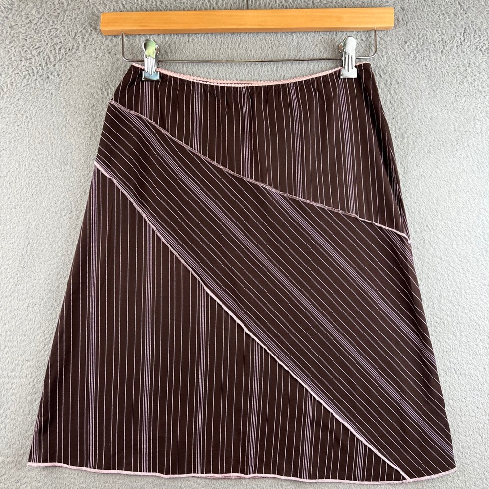Heart & Soul Brown Pink Pinstripe Paneled Midi Skirt Y2K  Size Medium